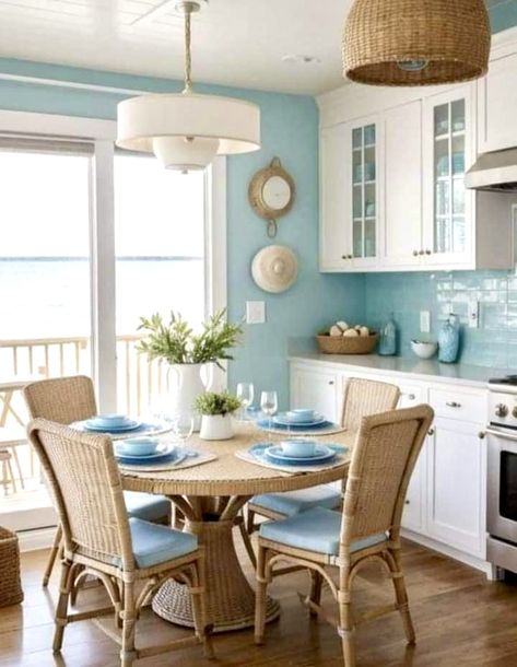 Room Ideas Summer, Kitchen And Living Room Ideas, Beach House Dining Room, Deco Marine, Coastal Dining Room, Apartment Dining Room, Coastal Dining, House Dining Room, Casa Country