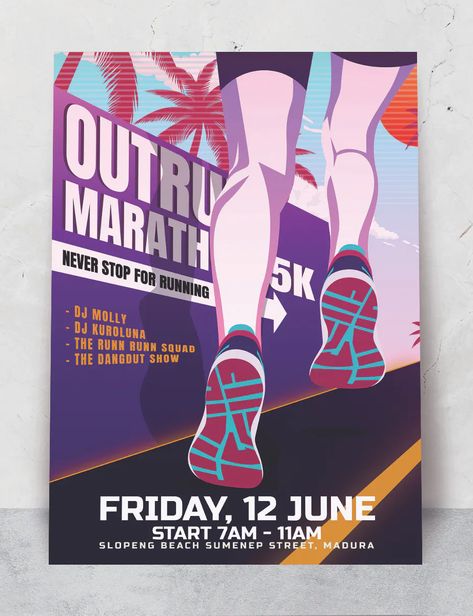 Sports Book Cover, Marathon Illustration Poster, Marathon Design Graphics, Running Design Graphic, Marathon Poster Design, Run Poster Design, Running Poster Design, Fun Run Poster, Marathon Posters Ideas