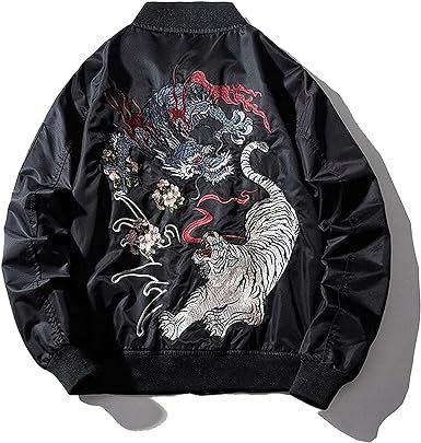 XYXIONGMAO Japanese Dragon Tiger Hip Hop Clothing Men'S Bomber Jacket Oversized Street Windbreaker Flying Streetwear Air Force Jacket, Japanese Baseball, Streetwear Male, Pilot Jacket, Souvenir Jacket, Sea Dragon, Tiger Design, Style Japonais, Japanese Streetwear