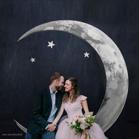 Want A Cresent Moon Photo Booth Bench Astrology Party, Moon Wedding Theme, Photobooth Decor, Decor Photobooth, Constellation Wedding, Star Themed Wedding, Celestial Wedding Theme, Booth Wedding, Prom 2020