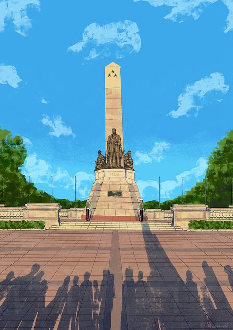 Rizal Park Drawing, Philippine Landmarks, Rizal Park, Fort Santiago, Jose Rizal, Philippine Art, Philippines Culture, City Drawing, Art Poster Design