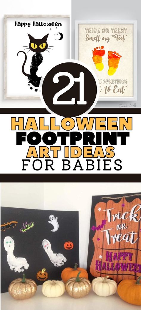 Footprint Halloween Crafts For Kids, Halloween Crafts With Feet Prints, Halloween Crafts For Toddlers Paint, Halloween Craft For Infants Daycare, Toddler Halloween Paint Crafts, Hand And Footprint Halloween Crafts, Baby Handprint Halloween Craft, Baby Footprint Crafts For Fall, Children’s Handprint Art