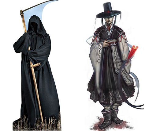 Korean Goblin Traditional, Korean Grim Reaper Art, Grim Reaper Design Concept Art, Korean Grim Reaper, Grim Reaper Character Design, Asian Ghost, Grim Reaper Character, Folklore Characters, Korean Folklore