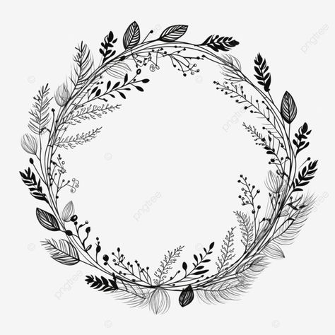 hand drawn christmas wreath circle floral frame with branches black doodle style border leaf wreat How To Draw A Wreath Step By Step, Autumn Wreath Drawing, Christmas Wreath Drawing Simple, Christmas Wreath Doodle, Godmother Tattoo, Christmas Wreath Drawing, Circle Floral Frame, Windows Painting, Xmas Windows