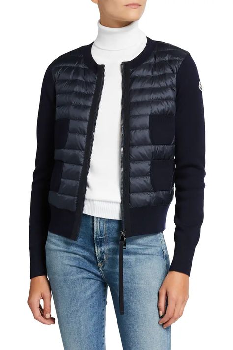 T319Q Moncler Down and Knit Combo Cardigan Cardigan Women Outfit, Moncler Sweater, Four Patch, Moncler Women, Moncler Jacket, Cardigan Outfits, Cardigan Women, Down Feather, Designer Outfits Woman