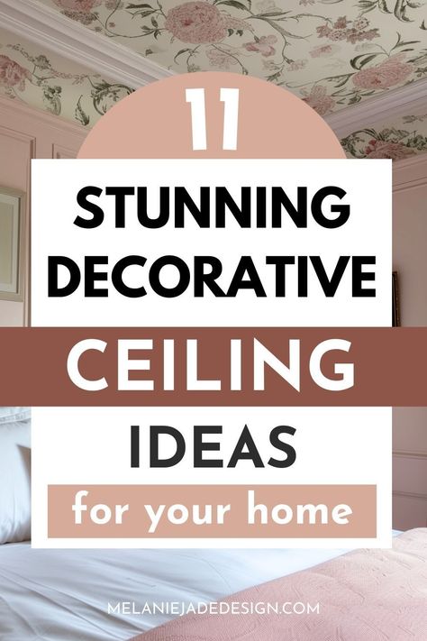 Explore '11 Stunning Ceiling Designs for Modern Homes'! Elevate your space with innovative ideas from elegant coffered to bold geometric ceilings. Perfect for those seeking a dramatic home makeover. #CeilingDesign #ModernHomeDecor #InteriorInspiration Square Wood Ceiling Design, Pink Ceiling Dining Room, Diy Ceiling Molding Ideas, Plaster Cove Ceiling, Easy Ceiling Murals, Wallpapered Ceilings Bedroom, Cozy Ceiling Ideas, White Walls Dark Ceiling Bedroom, Painted Ceiling Design Ideas