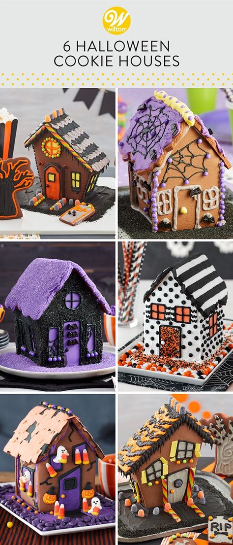 Halloween Gingerbread House Ideas, Cookie Houses, Graham Cracker House, Witches And Warlocks, Halloween Gingerbread House, Halloween Gingerbread, Gingerbread House Ideas, Ginger Bread House Diy, Cool Gingerbread Houses