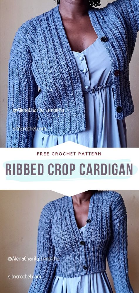 Crochet Fitted Cardigan Free Pattern, Cardigan Crochet Stitch, Crochet Shrug Cardigan Pattern Free, Easy Crochet Jacket, How To Crochet A Cardigan Tutorials, Ribbed Knit Cardigan, Knitted Cardigan Patterns For Women, Crochet Cardigan Stitches, Beginning Sewing Patterns