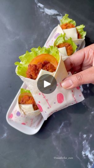 32K views · 4.5K reactions | CUTEST MINI CHICKEN TENDER POCKETS YOU WILL SEE TODAY

RAMADAN SERIES EPISODE 9

You asked for a reel fit for teatime and iftar, I delivered 😉. Kids and grown ups love them alike as these are very handy and have a massive fun appeal to them, even my fussiest child couldn’t resist and ate happily. A sign of relief for mums I can assure you 😇 

Super easy to put together, I have used my Nashville hot chicken tenders recipe for the chicken with I have posted a few days ago and the rest is before your eyes.

Don’t forget to like, save, share and for for more easy recipes.

Sorry couldn’t do a voice over, have a sour throat. 

Ingredients:
Mini tortilla wraps 
Garlic mayonnaise 🧄 or sauce of your choice 
Lettuce 🥬 
Tomato 🍅 
Fried chicken tender🍗 
Burger chees Mini Tortillas Wraps, Mini Chicken Wraps, Nashville Hot Chicken Tenders Recipe, Hot Chicken Tenders Recipe, Nashville Hot Chicken Tenders, Sour Throat, Hot Chicken Tenders, Ramadan Series, Garlic Mayonnaise