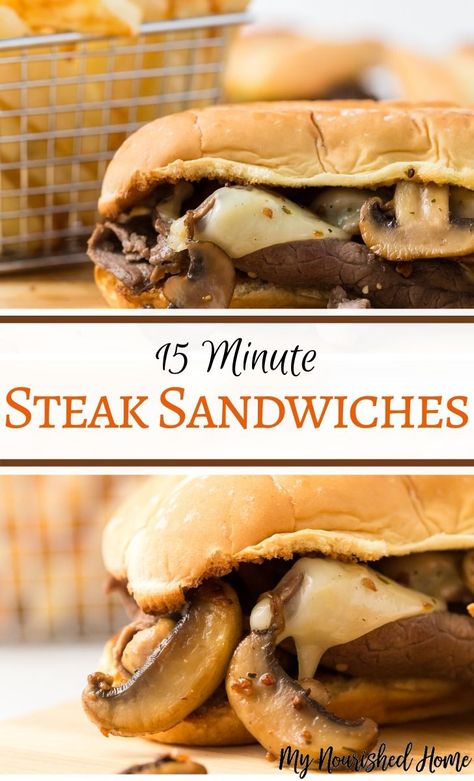 15 Minute Steak Sandwiches Handheld Recipes, Quick Steak, Steak Sandwich Recipe, Minute Steak, Minute Steaks, Steak Sandwich Recipes, Quick Sandwiches, Steak Sandwiches, Beef Marinade