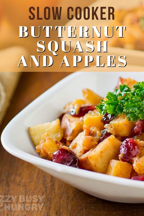 Slow cooker butternut squash and apples is a healthy side dish to serve for your Thanksgiving table and effortless to make #slowcooker #butternutsquash #apples #sides #thanksgiving Thanksgiving Recipes Side Dishes Healthy, Butternut Squash And Apples, Thanksgiving Side Dishes Crockpot, Butternut Squash Side Dish, Slow Cooker Butternut Squash, Thanksgiving Recipes Side Dishes Veggies, Thanksgiving Recipes Side Dishes Easy, Healthy Thanksgiving Sides, Frozen Butternut Squash