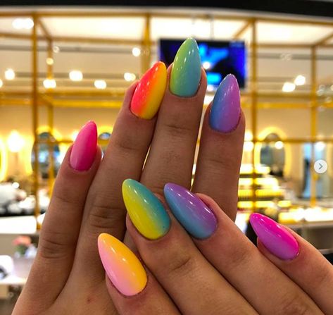 What do you think of these? Bright Summer Acrylic Nails, 2019 Nails, Multicolored Nails, Unghie Sfumate, Bright Summer Nails, Manicure Inspiration, Unicorn Nails, Nail Room, Nail Swag