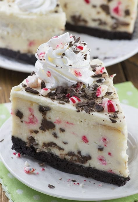 Peppermint Bark Cheesecake Recipe, Holiday Cheesecake Recipes, Peppermint Bark Cheesecake, Holiday Cheesecake, Oreo Torte, Easy Dessert Recipes Christmas, Peppermint Cheesecake, Chocolate Cheesecake Recipes, Christmas Desserts Easy