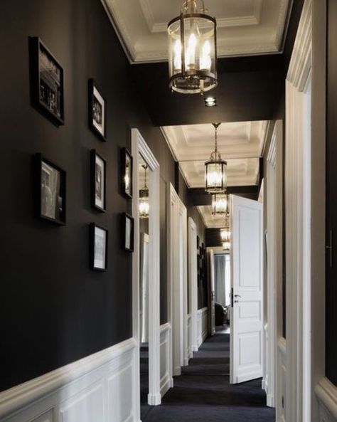 Carpet Black And White, Photography Decoration, Corridor Design, Black Rooms, Hallway Designs, Hal Decor, Hallway Carpet, Photography Decor, Contemporary Chic