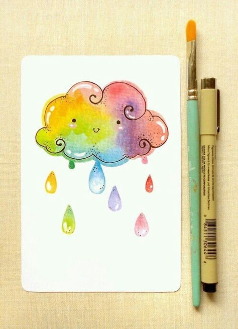 Imagen de art, clouds, and rainbow Raindrops Illustration, Buku Diy, Art Mignon, Art Kawaii, Cloud Art, Rainbow Cloud, 수채화 그림, Happy Paintings, Art Et Illustration