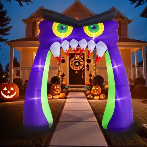 Lighted Halloween Outdoor Decorations: Add a touch of spookiness to your yard, lawn, or garden with this illuminating Inflatable Owl Arch. Its built-in super bright LED light bulbs create a bewitching nighttime display that is sure to captivate everyone on the spookiest night of the year. Make your outdoor space come alive with eerie lights and bring the Halloween spirit to life with this eye-catching decoration. Scary Owl, Easter Inflatables, Halloween Blow Ups, Owl Halloween, Inflatable Pumpkin, Outdoor Inflatables, Inflatable Decorations, Halloween Inflatables, Outdoor Party Decorations