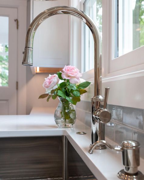 Brizo Odin Kitchen Faucet, Satin Nickel Kitchen Faucet, Touchless Faucet Kitchen, Facets For Kitchen, Classic Kitchen Faucet, Silver Faucet Kitchen, Modern Farmhouse Kitchen Faucet, Farmhouse Kitchen Faucet Ideas, Polished Nickel Kitchen Hardware