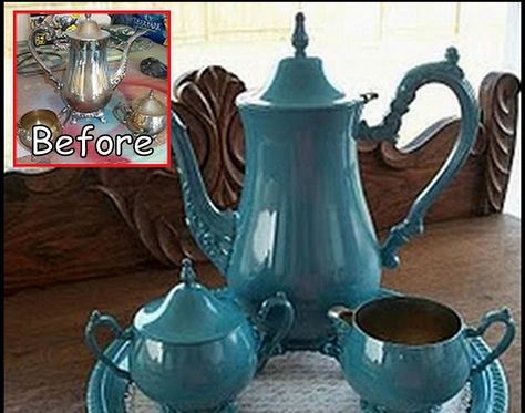 ©º°¨¨°º©©º°¨¨°º©©º°¨¨°º©©º°¨¨°º©©º°¨¨°º© Beautifully Designed By Chrissie's Collections Holiday Wedding Decor, Silver Tea Service, Silver Plated Tea Set, Painted Teapot, Dollar Tree Hacks, Silver Tea Set, Silver Teapot, Old Tires, Silver Trays