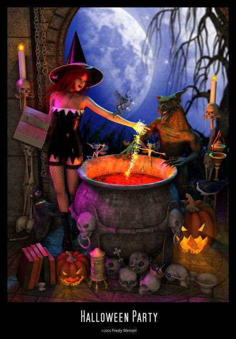 Halloween Party by Fredy3D on deviantART Couldren Halloween, Witches Couldren, Magical Pictures, Beautiful Witch, Wiccan Spells, Season Of The Witch, Witch Aesthetic, Witches Brew, Used Tools