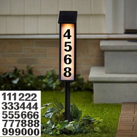 Solar Vertical Address Number Sign | The Lakeside Collection Address Sign Post, Clock Shop, Address Numbers, Lakeside Collection, House Number Sign, Front Lawn, Number Sign, Sign Post, Solar Led