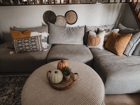 Grey Couch With Brown Pillows, Grey Sofa With Brown Pillows, Grey Couch Brown Pillows, Fall Decor Ideas For The Home Gray Couch, Gray Couch With Pillows, Grey Sofa Fall Decor, Gray Couch Brown Pillows, Gray Couch Fall Decor, Dark Grey Couch Fall Decor