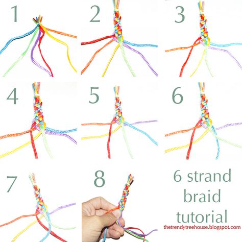 6 strand braid tutorial can be used for headbands, bracelets and more. 6 Strand Braid, 6 Strand Braids, 4 Strand Round Braid, 5 Strand Braids, Loom Scarf, Braided Friendship Bracelets, Ribbon Braids, Strand Braid, Paracord Projects