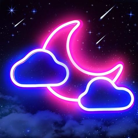 Moon Cloud Neon Sign, Blue/Pink Led Neon Light Sign for Wall Decor, USB Powered Neon Signs for Kids Room, Bedroom, Girls, Wedding, Party, Bar, Christmas Night Light (Moon Cloud) Pink Led Lights, Christmas Night Light, Neon Moon, Neon Wall Signs, Bedroom Ambiance, Neon Sign Shop, Moon Clouds, New Retro Wave, Neon Sign Bedroom