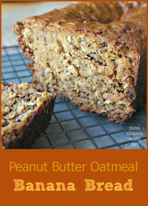 Peanut Butter Oatmeal Bread, Banana Bread Recipie, Banana Peanut Butter Bread, Peanut Butter Banana Bread Recipe, Pb Oatmeal, Peanut Butter Banana Oats, Banana Oat Bread, Oatmeal Banana Bread, Butter Banana Bread