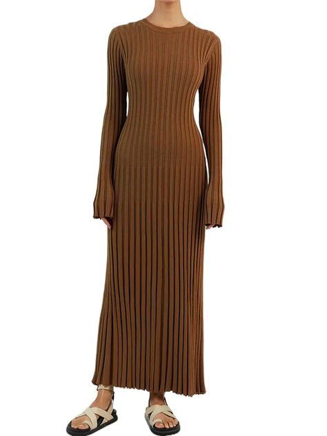 PRICES MAY VARY. Material: The women’s fall winter trendy knitted maxi dress is made of premium 50% viscose, 22% nylon, 28% PBT material, skin-friendly, certain elasticity, breathable and soft, comfortable to wear, suitable for most women wear. Features: Female casual knitted long dress, solid color long sleeve crew neck dress, ribbed wrap hip maxi dress for ladies, elegant elastic party dress, back tie up, ankle length, fashion cocktail party dress, slim fit, better show off your figure, beauti Dresses Fits, Date Looks, Knitted Maxi Dress, Long Dress Elegant, Lettuce Hem, Elegant Party, Sleeve Midi Dress, Long Sleeve Midi, Long Sleeve Midi Dress