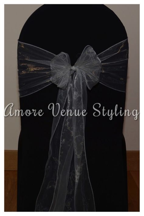 #wedding #sash #chaircover #black #silver #bow Black Chair Covers, Chair Ties, Chair Covers Wedding, Wedding Chair, Elegant Chair, Family Table, Wedding Sash, Black Chair, Wedding Family