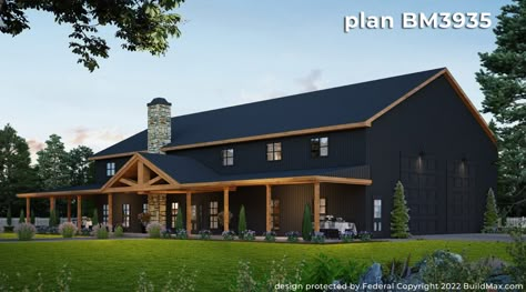 BM3935 Barndominium Shophouse - Buildmax House Plans Modern Farmhouse Floorplan, Barndominium Plans, Farmhouse Floor Plans, Barn Style House Plans, Barndominium Floor Plans, Shop House Plans, Lodge Style, Barn Style House, Building Permits