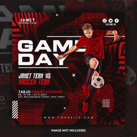 Game day football tournament social medi... | Premium Psd #Freepik #psd #soccer #soccer-cup #square-layout #tournament Sports Schedule, Sports Advertising, Football Books, Team Schedule, Soccer Tournament, Game Day Football, Ads Creative Advertising Ideas, Instagram Template Free, Youtube Banner Design