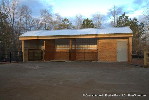 Two Stall Horse Barn Run - In - With Tack and Hay Two Stall Horse Barn, Pasture Shelter, Horse Shelters, Field Shelters, Small Horse Barns, Horse Shed, Solar Carport, Livestock Shelter, Horse Farm Ideas