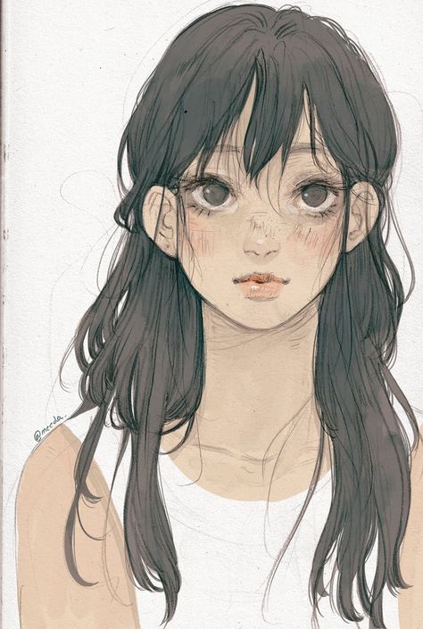 A Drawing, A Girl, Bangs, Pencil, Photoshop, Hair, White, Instagram, Black