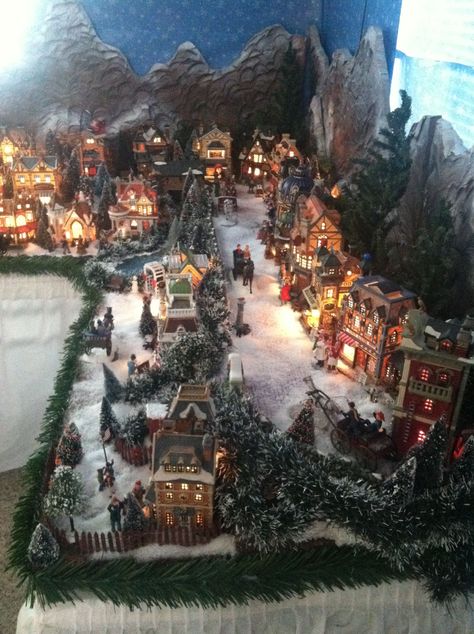 #Alpine I love the mountain back ground. That would be perfect to be back to back with #NewEngland Christmas Tree Village, Lemax Christmas Village, Christmas Village Sets, Lemax Christmas, Diy Christmas Village, Christmas In The City, Christmas Village Houses, Christmas Village Display, Village Display