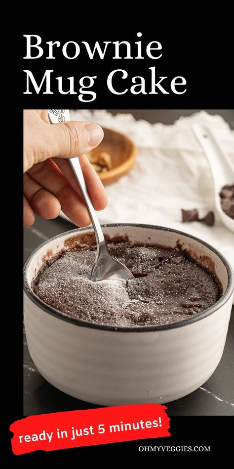 This rich, decadent Brownie Mug Cake is ready in just 5 minutes from start to finish. Save this delicious, fudgy, single-serve brownie to enjoy at the end of the day. Cup Of Brownie, Single Serve Fudgy Brownie, Easy Desserts For 1 Person, Simple One Person Dessert, Brownie For 2, One Serve Brownie, Coffee Mug Brownie Recipes, Single Serve Brownie Microwave, Kraft Singles Recipes