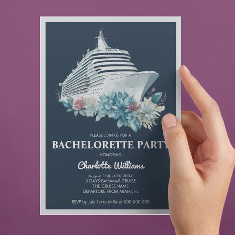 Elegant Bachelorette Party Cruise Ship Invitation Bachelorette Party Cruise, Nautical Party Ideas, Elegant Bachelorette Party, Bachelorette Party Trip, Cruise Bachelorette, Cruise Bachelorette Party, Watercolor Boat, Nautical Party, Elegant Watercolor