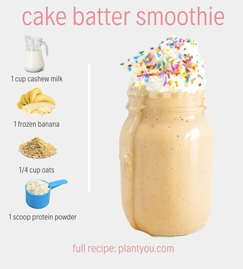 Birthday Cake Smoothie, Smoothie High Protein, Cake Batter Smoothie, High Protein Smoothie Recipes, Recipes High Protein, Vegan Shakes, Snack Sani, Vegan Protein Recipes, Resep Smoothie