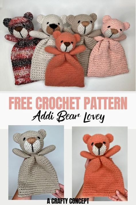 Crochet Bear Ragdoll Free Pattern, Easy Crochet Teddy Bear Free Pattern, A Crafty Concept, Crochet Teddy Bear Lovey, Crochet Bear Pattern Free Easy, Crochet Bear Lovey Pattern Free, Lovies Crochet Free Pattern, Crochet Lovies Free Patterns, Bear Blanket Crochet