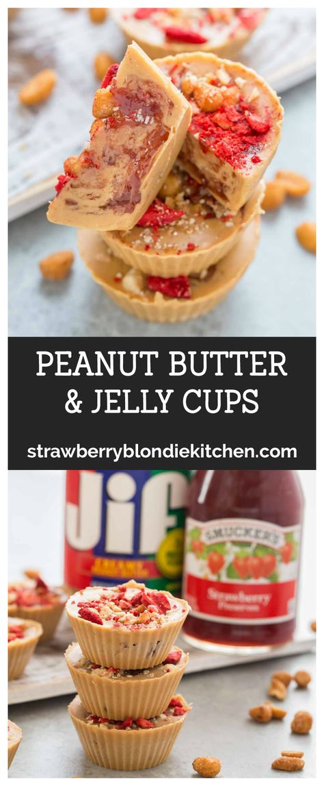 Delicious peanut butter and jelly cups are swirled with strawberry fruit spread and topped with crunchy peanuts for the perfect snack! AD #CraftPBJCreations #Meijer  #CollectiveBias #peanutbutterandjelly #kidsnacks Breakfast Party Ideas, Dessert Peanut Butter, Peanut Butter Jelly Recipes, Monthly Meals, Kids Treats, Chicory Recipe, Fruit Spread, Jelly Cups, Peanut Recipes