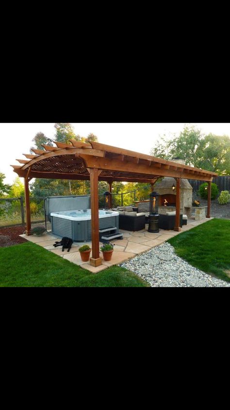 Backyard Hot Tub, Hot Tub Pergola, Hot Tub Landscaping, Hot Tub Patio, Outdoor Hot Tub, Hot Tub Backyard, Patio Fireplace, Backyard Fireplace, Backyard Gazebo