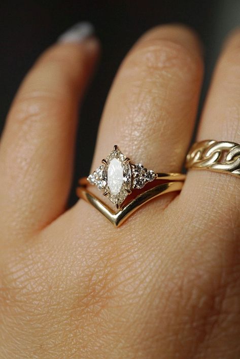 Gold Ring Marquise, Wedding Band Marquise Engagement Ring, Marquis Engagement Ring With Wedding Band, Marquise Engagement Ring Wedding Band, Champagne Marquise Diamond Ring, Marquise Engagement Ring And Band, Wedding Bands For Marquise Diamond, Marquise Engagement Ring And Wedding Band, 3 Stone Marquise Diamond Ring