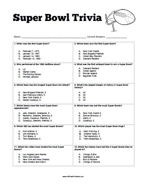 Free Printable Super Bowl Trivia Game Superbowl Trivia Games Free Printable, Super Bowl Trivia Games Free Printable, Nfl Trivia Questions And Answers, Football Trivia Questions And Answers, Superbowl Trivia, Superbowl Activities, Football Trivia Game, Super Bowl Trivia, Super Bowl Activities