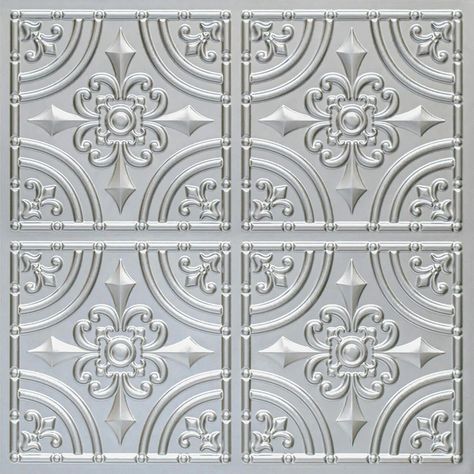 From Plain to Beautiful in Hours Wrought Iron Faux Tin/ PVC 24-in x 24-in 10-Pack Silver Textured Surface-mount Ceiling Tile in the Ceiling Tiles department at Lowes.com Ceiling Tiles Bathroom, Pvc Ceiling Tiles, Faux Tin Ceiling, Faux Tin Ceiling Tiles, Drywall Ceiling, Copper Tiles, Decorative Ceiling Tile, Faux Tin, Tin Tiles