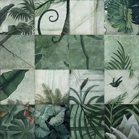 Jungle Decorative Porcelain Tiles 2020 Tile Trends, Botanical Tiles, Jungle Bathroom, Tropical Tile, Terrazzo Marble, Random Patterns, Tiles Ideas, Jungle Pattern, Siargao