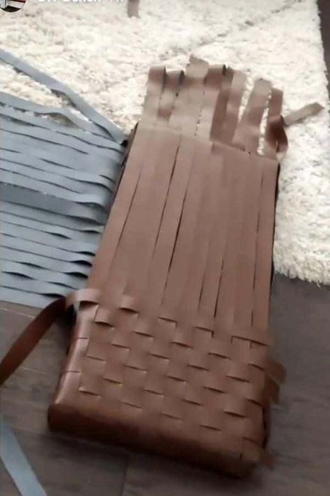 DIY Woven Leather Bench Tutorial - Pine and Poplar Diy Leather Bench, Leather Bench, Quick Diy, Leather Cuts, Spray Adhesive, Leather Pattern, Leather Diy, Fun Diys, Make It