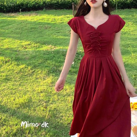 Coquette Dresses, Ulzzang Dress, Red Coquette, Cotton Dress Pattern, Girl Red Dress, Bohemian Dresses, Dresses Modest, Dress Princess, A Line Prom Dresses