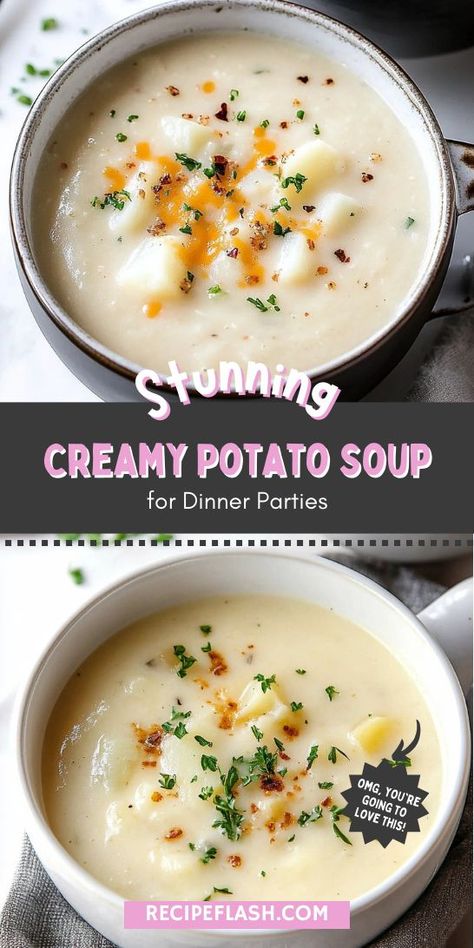 Craving new comfort food? Our Creamy Potato Soup Recipe is just what you need! Whip up this delicious, creamy dish for dinner or a filling lunch that will warm your heart and soul. Yukon Potato Soup, Potato Soup Recipes Homemade, Grandmas Potato Soup, Vegan Potato Soup Recipes, Califlower Soup Recipes, Potatoe Soup Recipe Best, Cream Of Potato Soup Recipes, White Bean Potato Soup, Potato Soup Vegetarian