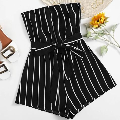 Jogger Pants Style, Tube Romper, Teen Outfits, Short Romper, Black And White Shorts, Dark Mode, Shein Pants, Short Playsuit, Cute Preppy Outfits