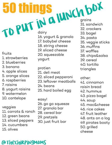 Lunch Packing Hacks: 50 Things to Put in a Lunch Box - Chirping Moms Click here for a FREE PRINTABLE list to make lunch packing easy Easy Lunch Packing Ideas, Easy Home Lunch Ideas For Adults, Bento Box Lunch For Husband, Easy Lunch Box Ideas For School, Lunch Box Ideas For Middle Schoolers, Easy Meal Prep For Work Lunches, Pack Lunch For Work, How To Pack A Lunch, Things To Pack For School Lunch